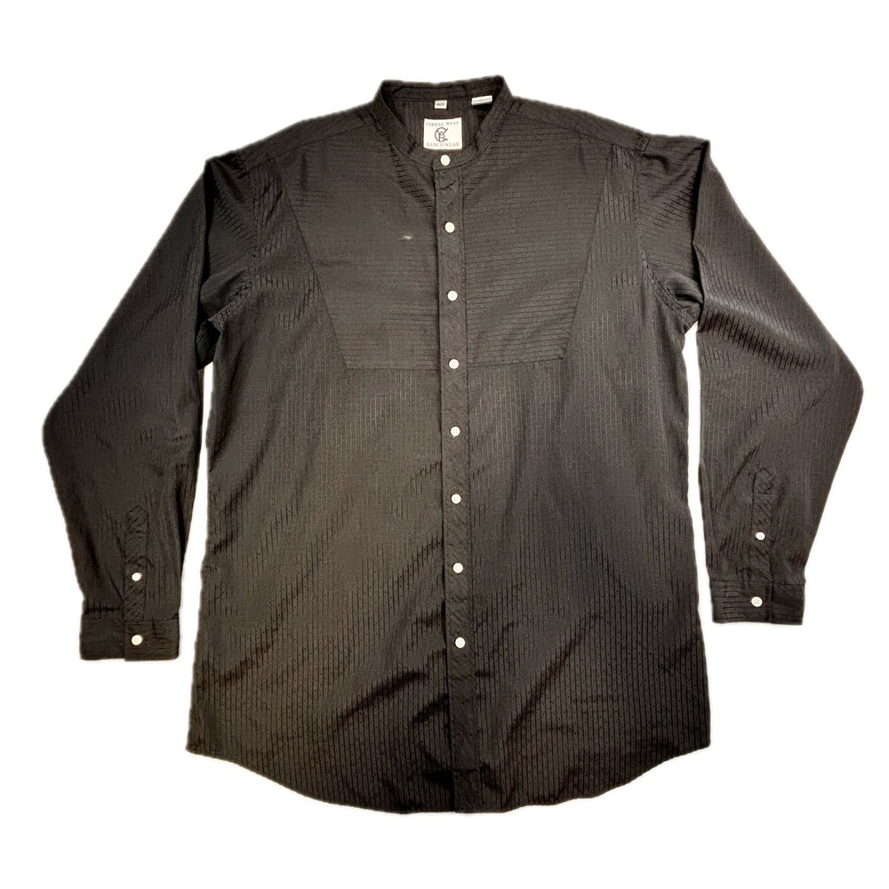 Corral West Ranchwear Mens XLT Black Band Collar Western Bib Shirt Dobby Texture